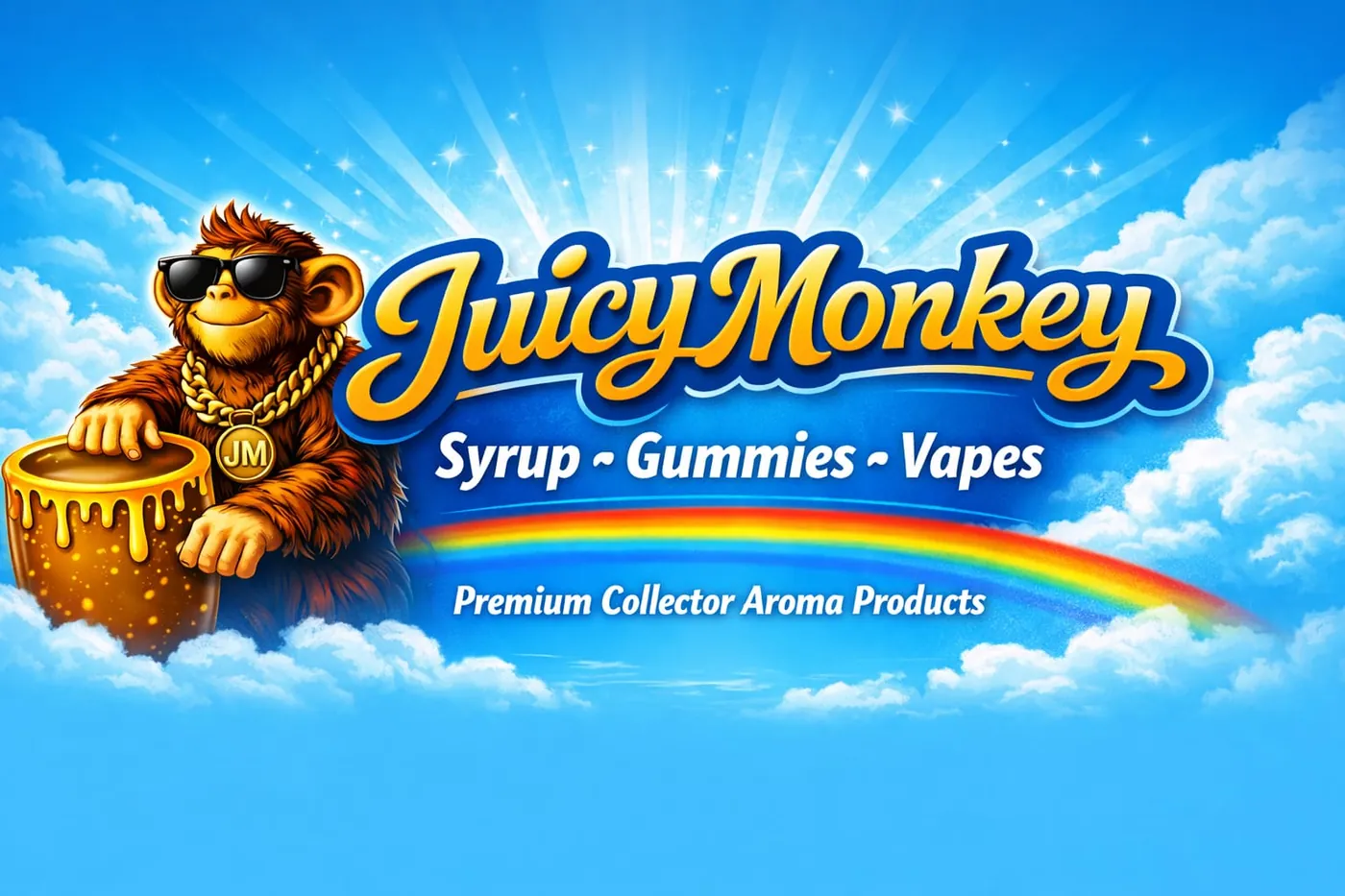 Juicy Monkey Markenbanner — Syrup, Gummies, Vapes